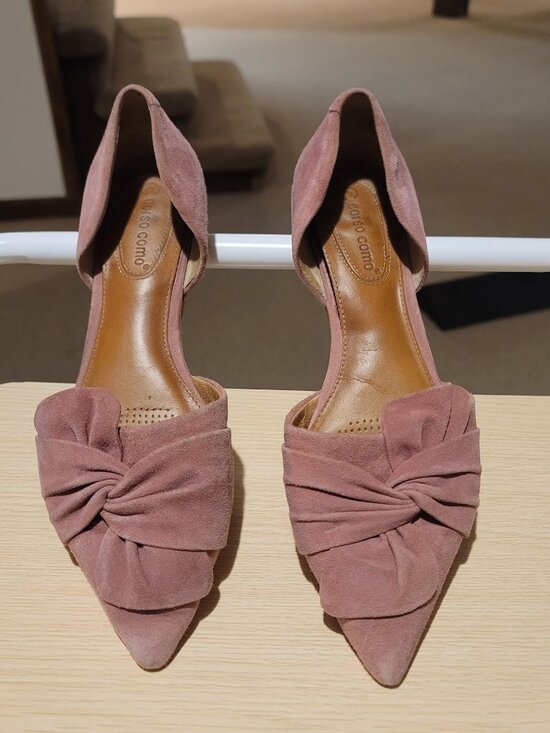 Corso Como Shoes - CC Corso Como Mauve Suede Pointed Toe Flats - Knotted Bow - Size 7.5M